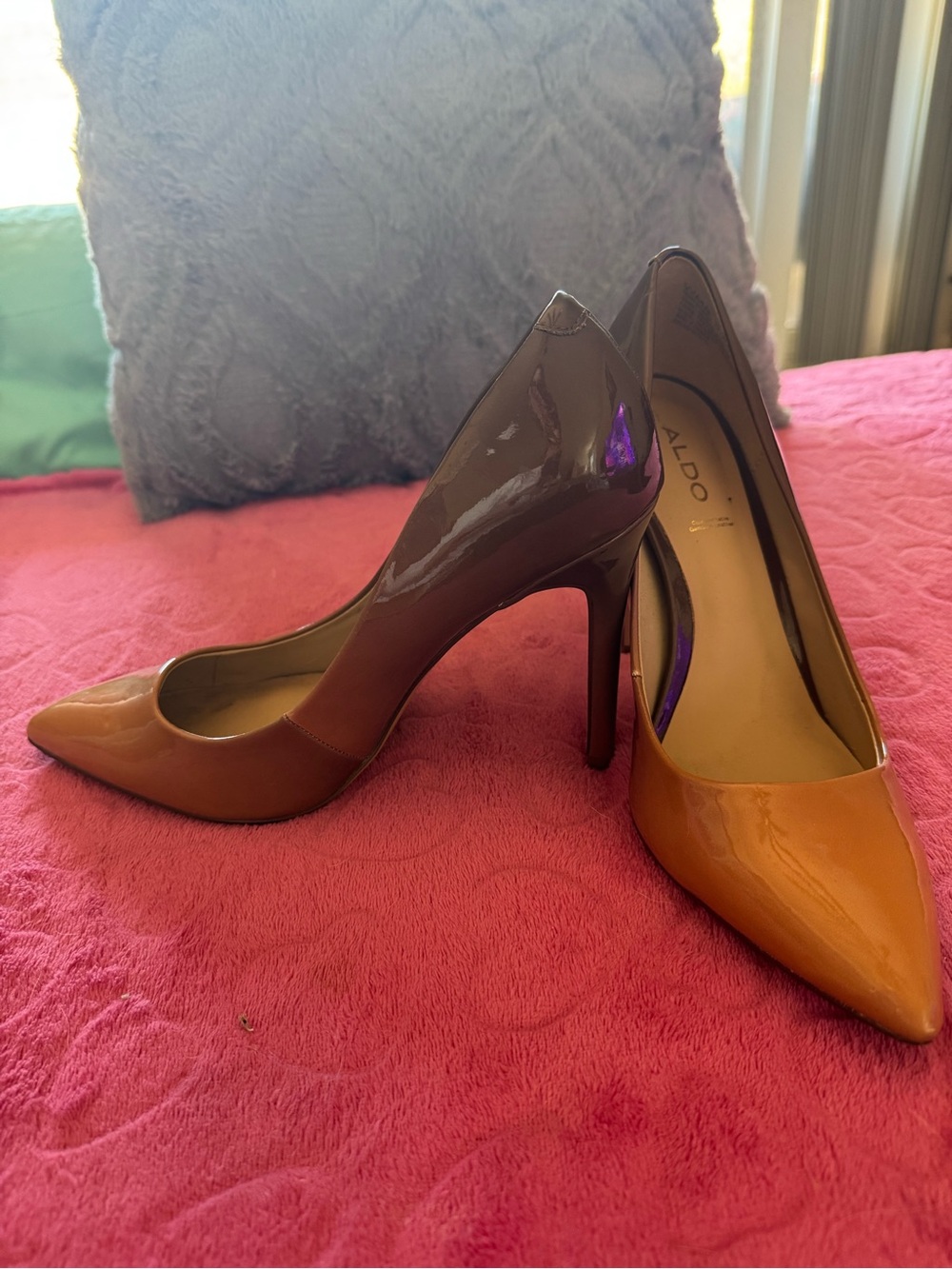 ALDO Two-Tone Patent Leather Pointed Pumps - Brown and Orange